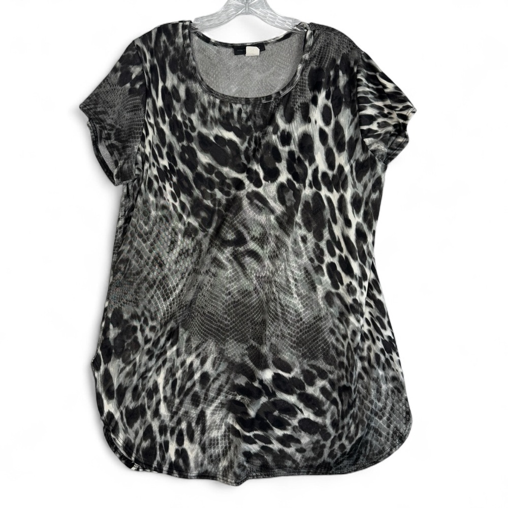 American City Wear Tunic Blouse Womens Plus Size 2X Black White Animal Print